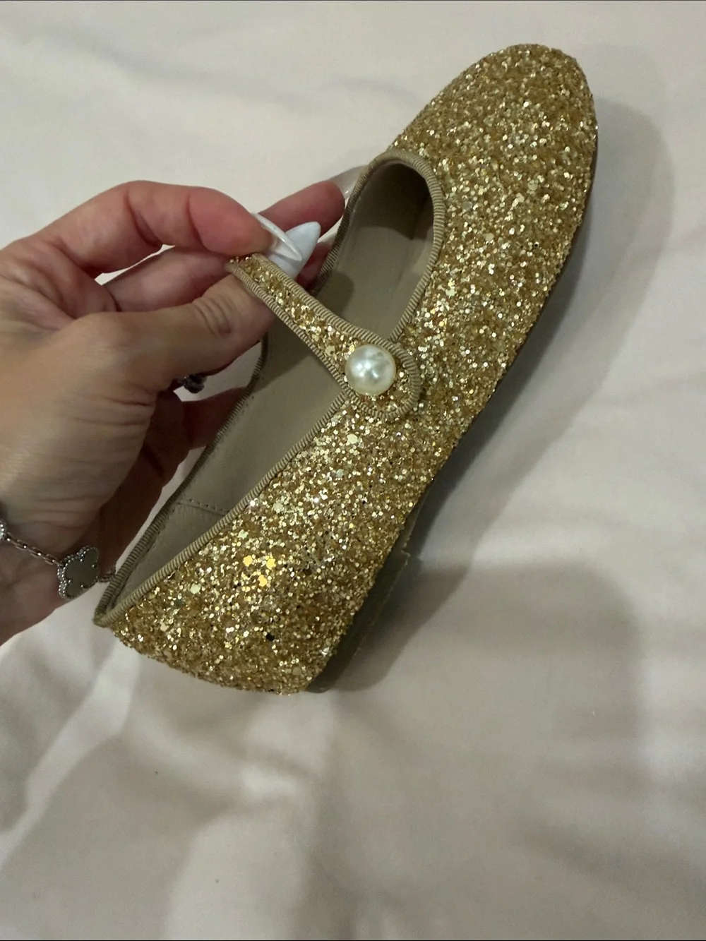 Age of Innocence Girls Gold Glitter Mary Jane shoes with Pearl Button